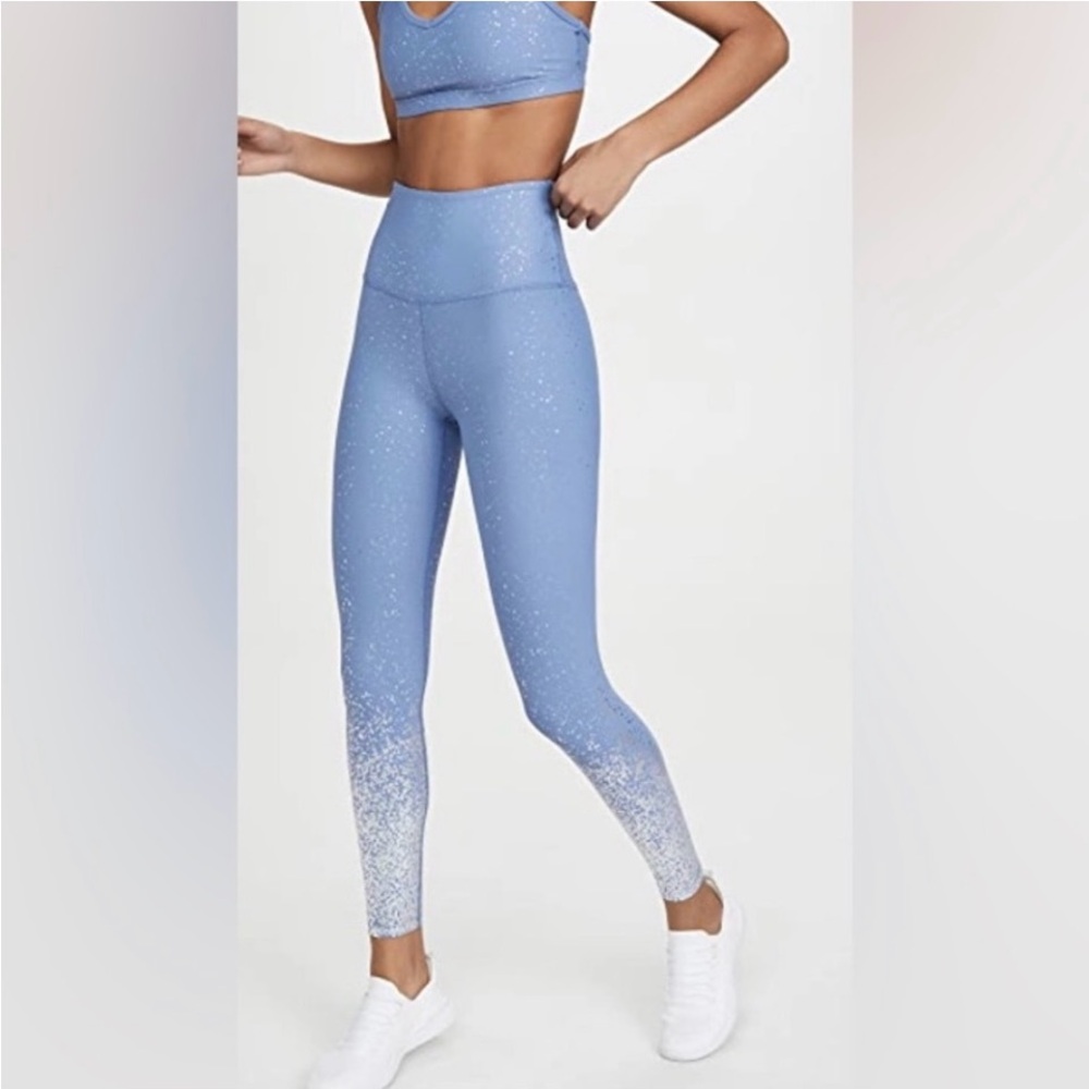 Beyond Yoga Blue Ombré Shiny Silver Leggings Women’s Size Small